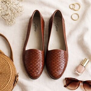 Trotters Woven Leather Loafer Flat Cognac Brown Size 8M
